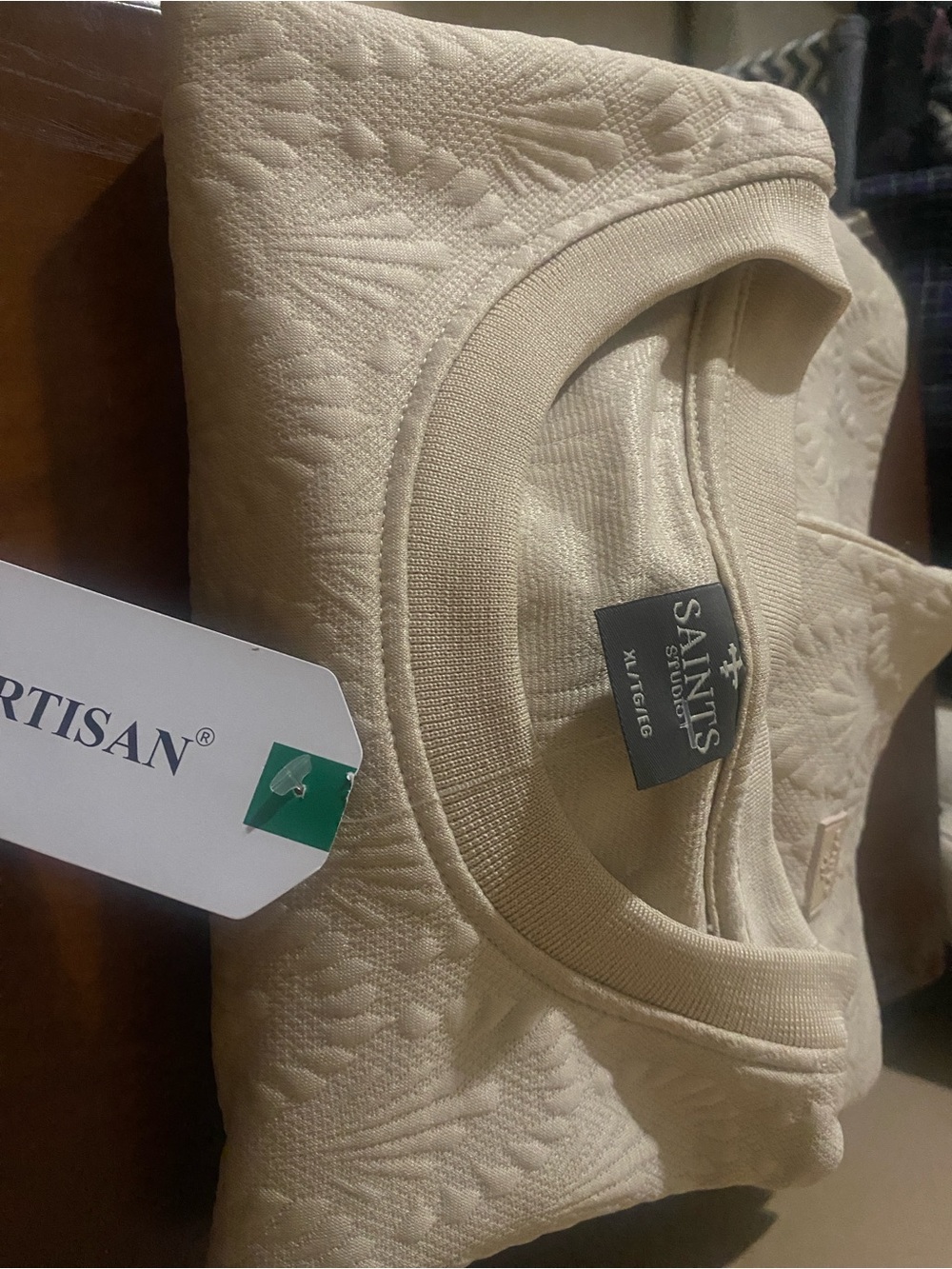 Cream Quilted Crewneck Sweater